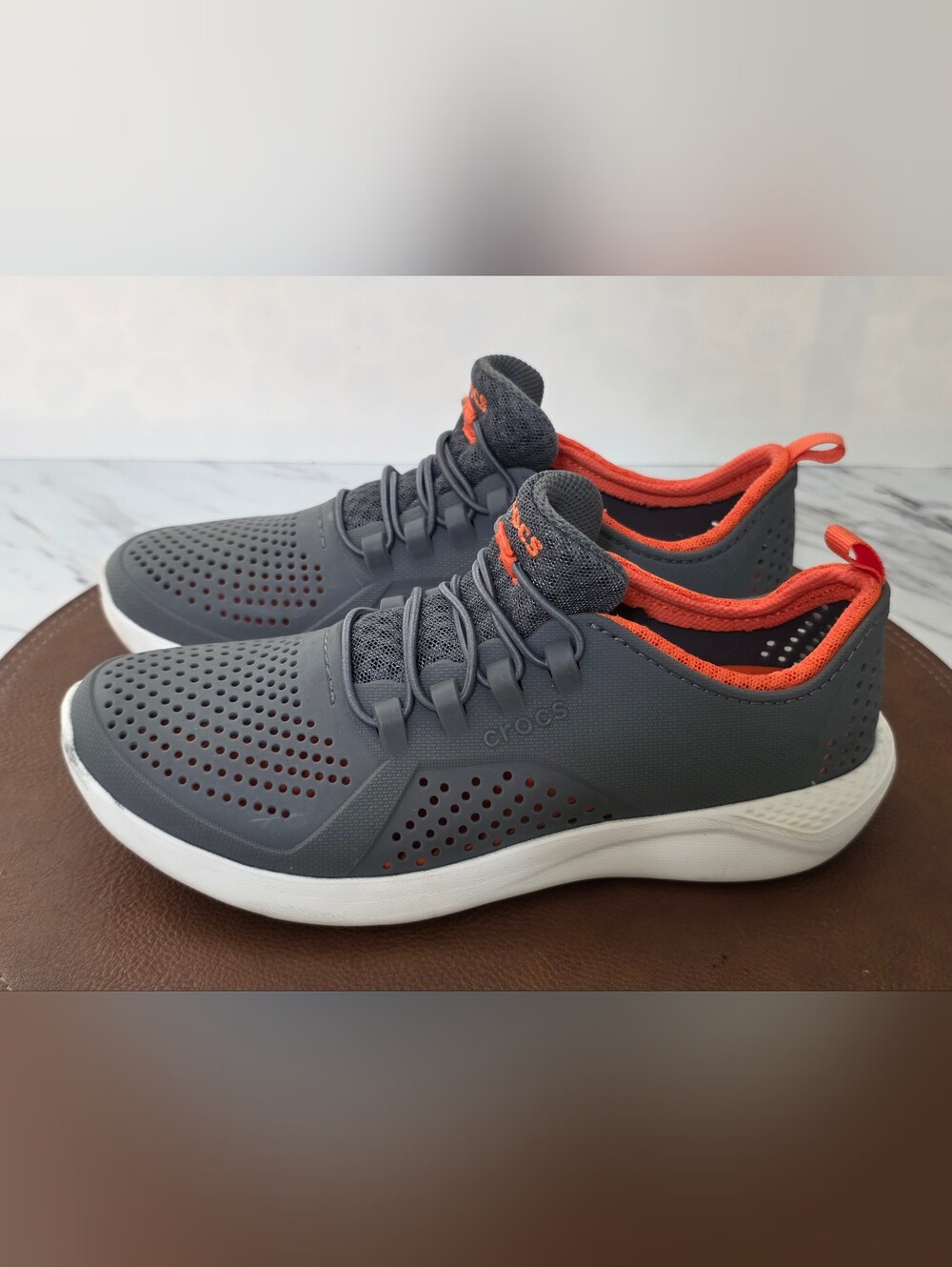 CROCS Men’s Gray Swim Hybrids with Orange Trim